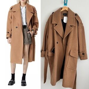 THE KOOPLES Oversized Belted Batwing Sleeve Coat - Tan size 40 NWT $685